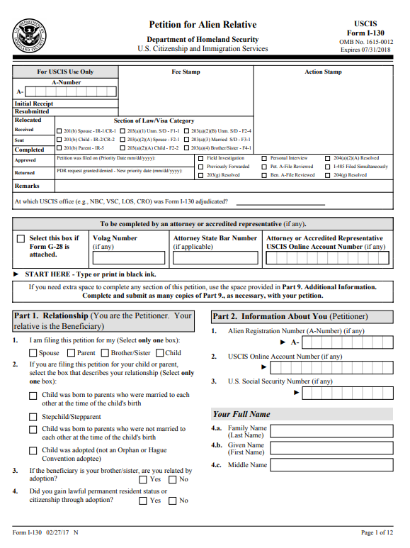 I 130 Fillable Form Printable Forms Free Online
